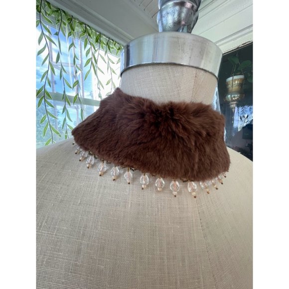 Vintage 1950s Brown Mink fur Collar/Necklace With Glass Dangle Beads - Picture 11 of 16